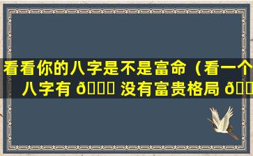 看看你的八字是不是富命（看一个八字有 🍁 没有富贵格局 🕷 法必看）